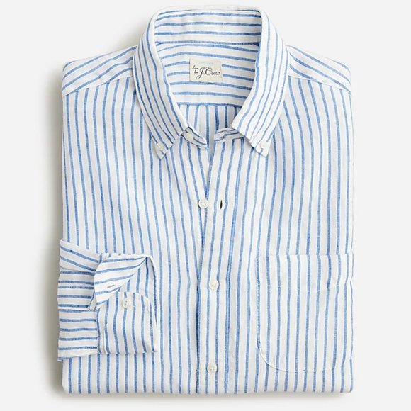 NWT $98 J Crew 100% Linen Baird McNutt Blue White Striped Slim